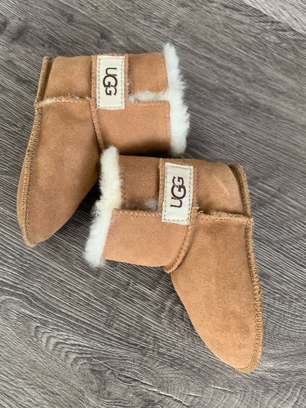 UGG Chestnut Suede Baby Booties with Shearling lined
